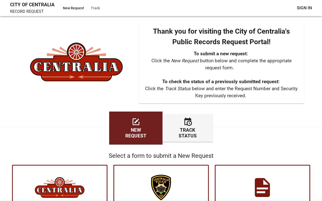 Lewis County arrest request category interface for Centralia records