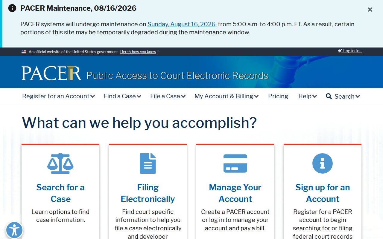 Federal PACER search separate from Lewis County criminal court cases