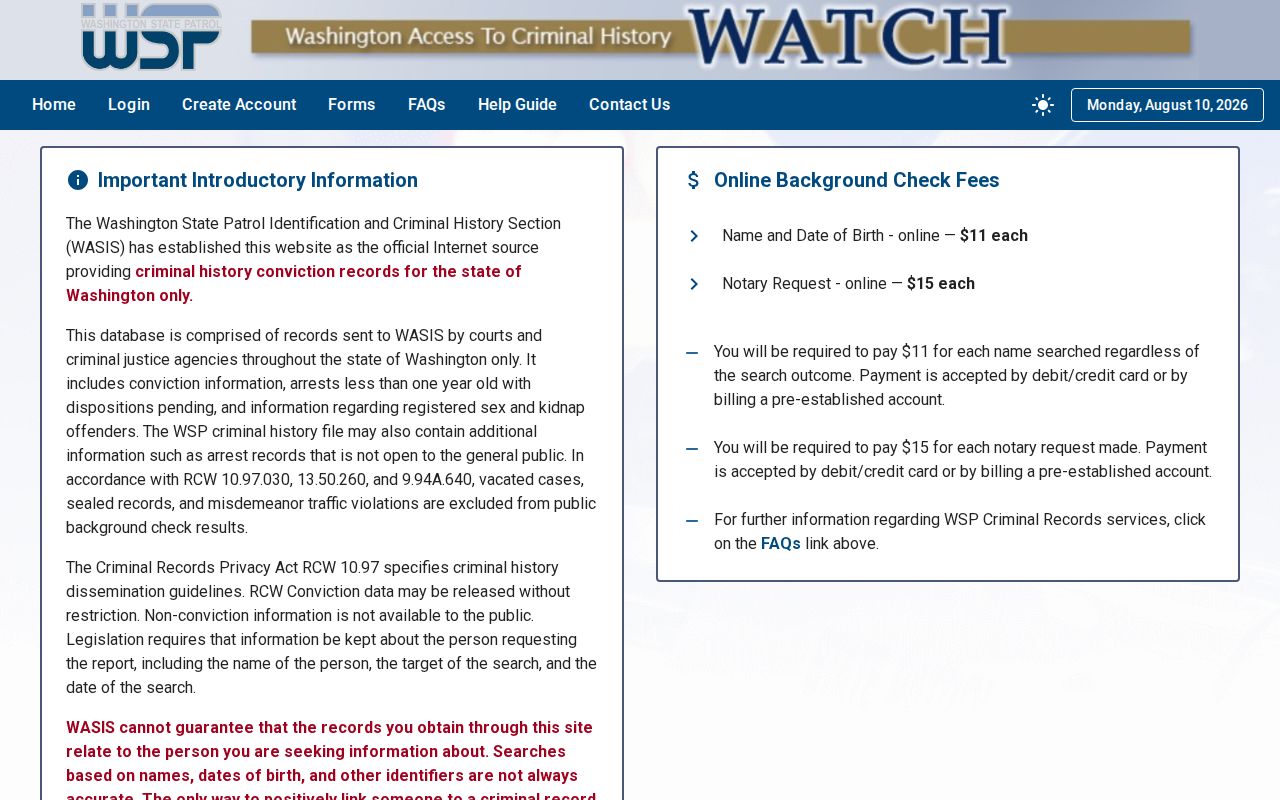 Washington WATCH criminal history portal used for Lewis County record searches