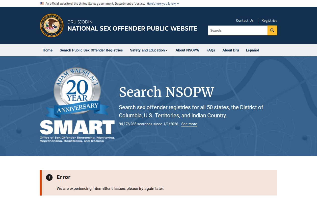 Lewis County sex offender lookup through the DOJ national registry search